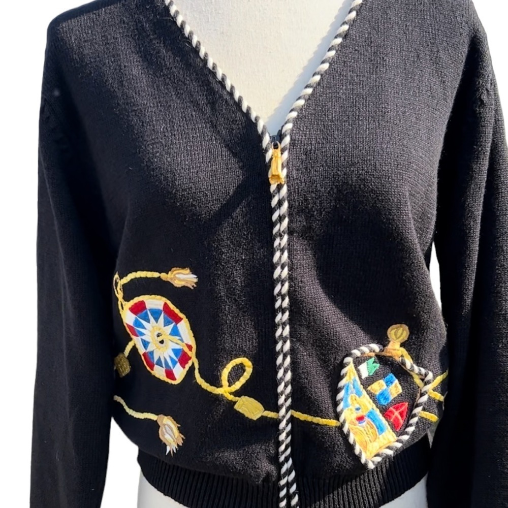 Susan Bristol Nautical Themed Hand Embroidered Cardigan.